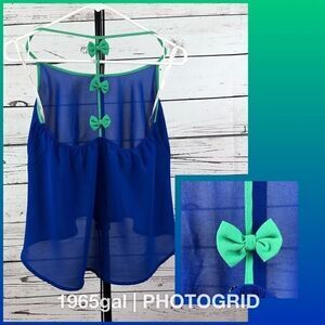 Fifty Street Small Blue Tank Back Green Bow straps
